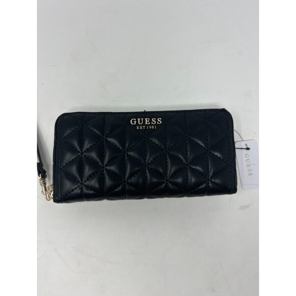 GUESS Kori Quilted Large Zip Around Wallet - Black - Picture 1 of 5